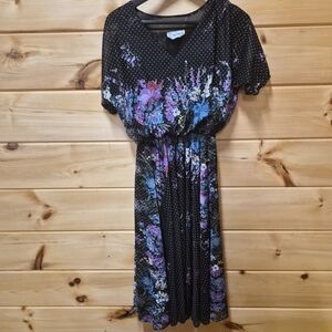 Vintage House of Nu Mode Toronto-Canada Sheer Black Floral Midi Dress